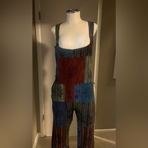 windhorse Pants - NWT patchwork overalls by windhorse adjustable size boho style pants